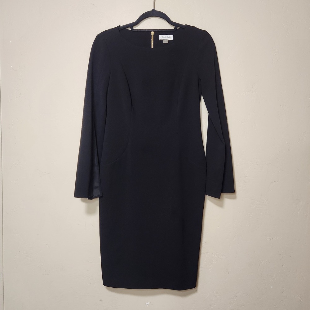 Calvin Klein Bell Sleeve Shift Dress Black Size 4